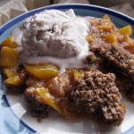 Mango cobbler with coconut ice cream