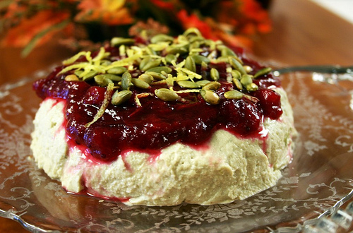 Cashew pumpkin seed “cheese” with apple-cranberry sauce