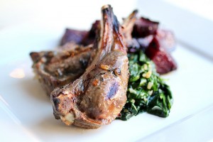 Primal Palate's Lamb Chops, Roasted Beets, and Sauteed Spinach