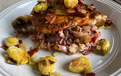 Dirty Rice, Brussels Sprouts + Blackened Chicken