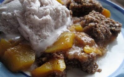 Mango cobbler with coconut ice cream