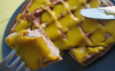 Sprouted buckwheat coconut waffles with kabocha coconut sauce