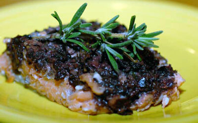 Salmon with anchovy olive tapenade